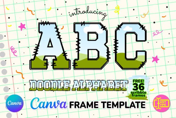Varsity Doodle Alphabet Canva Frame Graphic Graphic Templates By JUSTTYPE