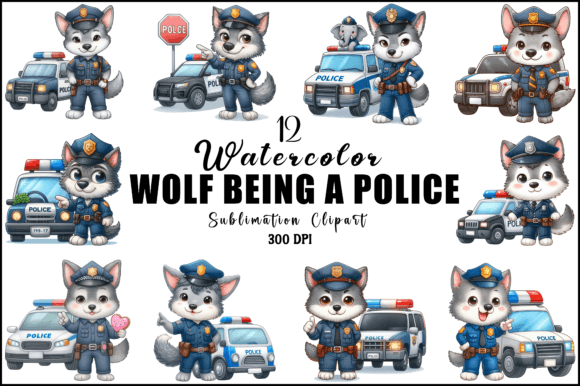 Wolf Being a Police Sublimation Clipart Graphic Illustrations By Sinthia Telle