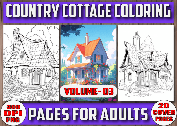 165 Country Cottage Coloring Pages Vol 3 Illustration Pages et livres de coloriage pour adultes Par cheap seller