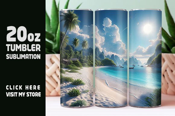 3D White Sand Beach Tumbler Wrap Illustration Tumbler Wraps Par creativekhadiza124