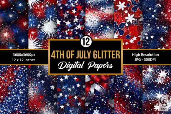 4th of July Glitter Seamless Patterns Gráfico Padrões de Papel Por Creative Store
