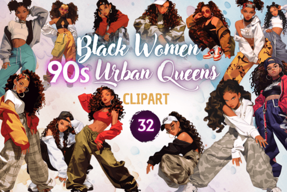 90s Urban Black Women - Clipart Graphic Illustrations By Sahad Stavros Studio