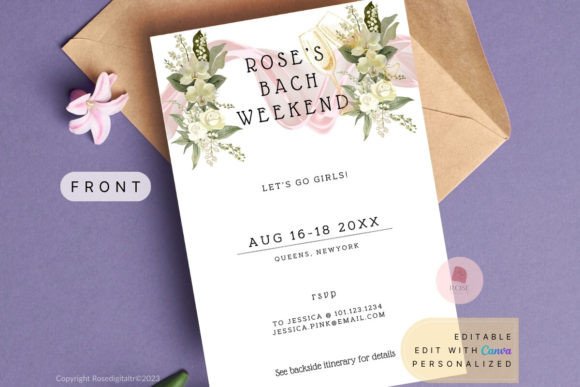 Bachelorette Invitation and Itinerary Graphic Print Templates By rosedigitaltr