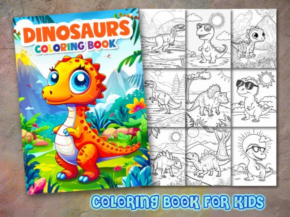 Dinosaur Coloring Page and Coloring Book Gráfico Páginas y libros para colorear Por KDP GURU