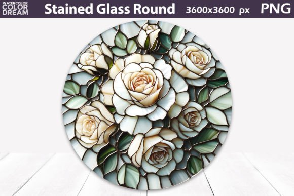 Flowers Stained Glass Round Grafik Druckbare Illustrationen Von WatercolorColorDream