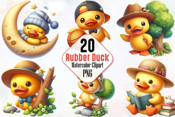 Funny Rubber Duck Watercolor Clipart PNG Graphic Illustrations By RobertsArt
