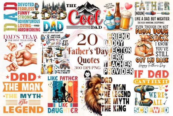 Happy Father's Day Quotes Sublimation Grafica Illustrazioni Stampabili Di Cat Lady