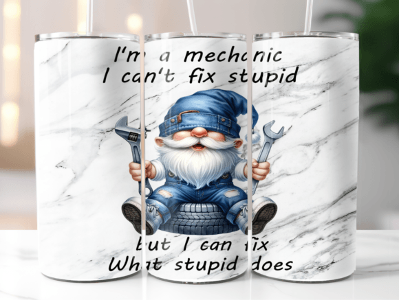 I'm a Mechanic Gnome 20oz Tumbler Wrap Gráfico Tumblr Por Loris Digital Prints