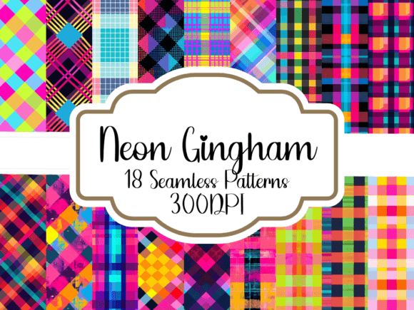 Neon Gingham Seamless Patterns Gráfico Patrones IA Por printablesbyfranklyn