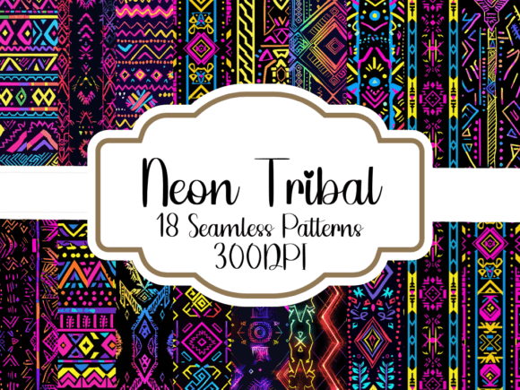 Neon Tribal Seamless Patterns Grafik KI Muster Von printablesbyfranklyn