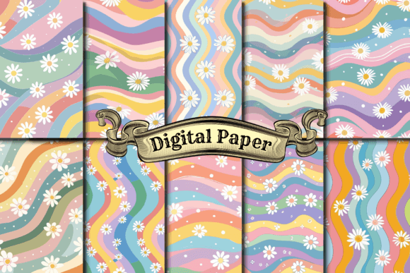 Pastel Rainbow Flower Digital Paper Graphic Patterns By craftsmaker