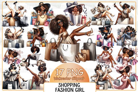 Shopping Fashion Girl Sublimation Grafik Druckbare Illustrationen Von Dollar Dynasty