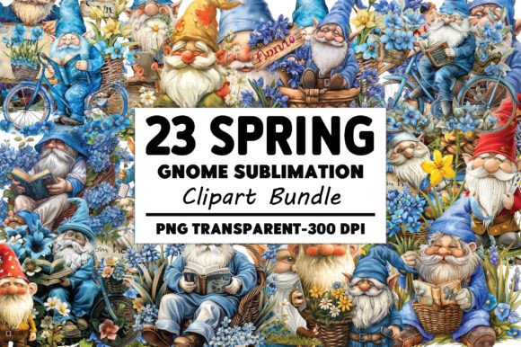 Spring Gnome Sublimation Clipart Bundle Grafik Druckbare Illustrationen Von BillaDigitalart