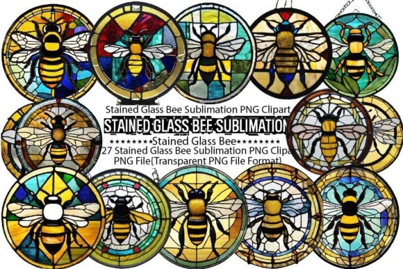 Stained Glass Bee Sublimation Bundle Illustration Modèles d'Impression Par PrintExpert