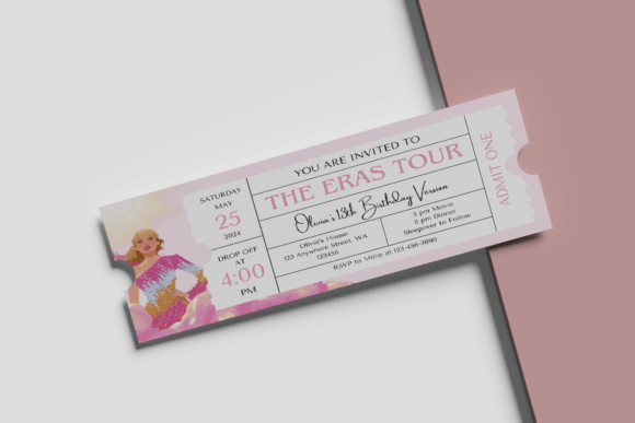 Taylor Eras Tour Ticket Stub Birthday in Graphic Print Templates By Anjali Anjali