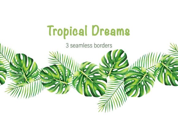 Tropical Clip Art Seamless Borders Grafika Ilustracje do Druku Przez Navenzeles
