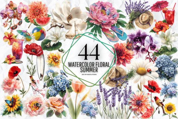 Watercolor Floral Summer Clipart Graphic Illustrations By Markicha Art