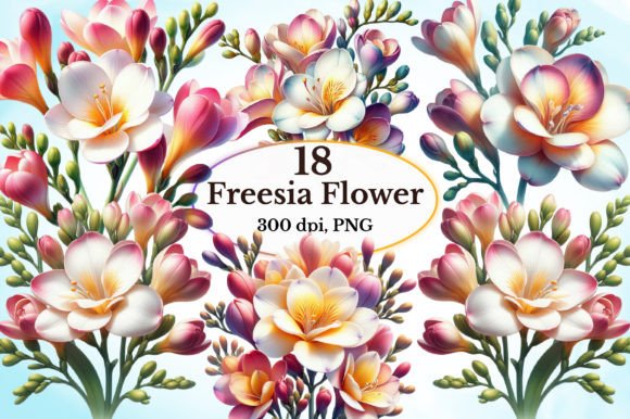 Watercolor Freesia Flower Clipart Gráfico Ilustraciones Imprimibles Por craftvillage