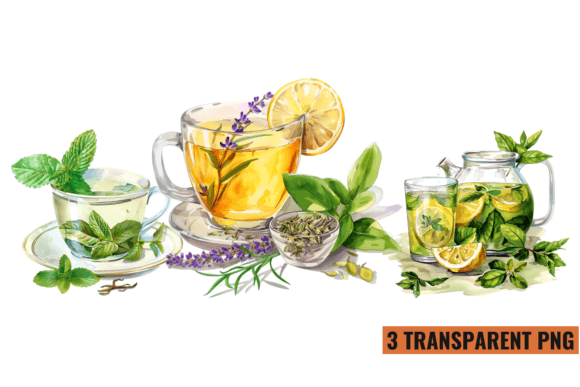 Watercolor Herbal Tea Clipart Grafika Ilustracje do Druku Przez CraftArt