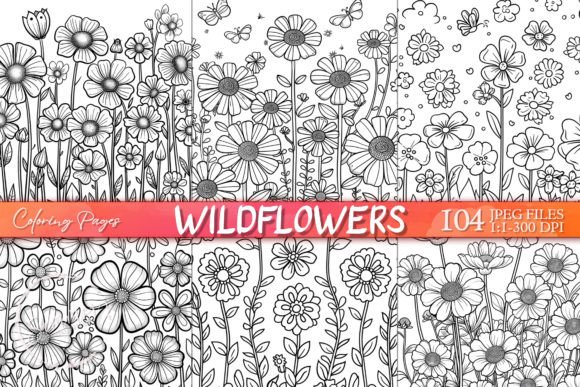 Wildflowers Coloring Page for Adults Gráfico Páginas y libros de colorear para adultos Por Summer Digital Design