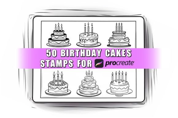 50 Birthday Cakes Procreate Stamps Brush Grafica Spazzole Di ProcreateSale