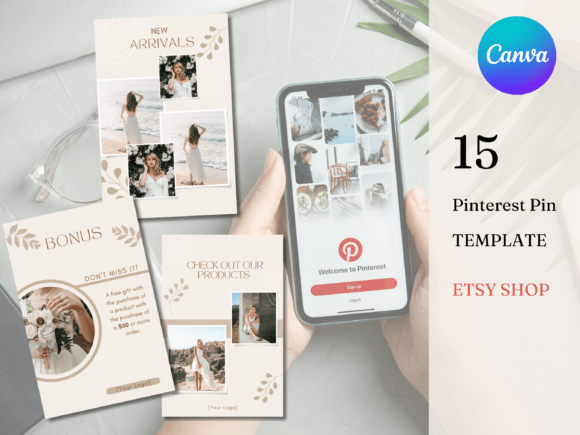 Boho Etsy Shop Pinterest Pin Templates Grafica Modelli per i Social Media Di NdkMode