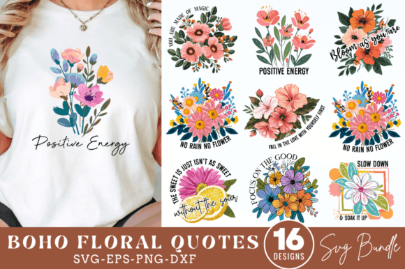 Boho Floral Quotes SVG Bundle, Graphic Crafts By Regulrcrative