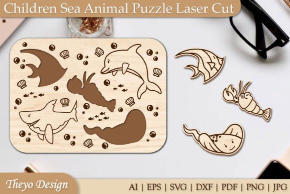 Children Sea Animal Puzzle Laser Cut SVG Gráfico Manualidades Por Theyo Design