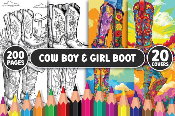 Cow Boy and Girl Boots Coloring Pages Graphic Coloring Pages & Books Adults By GLASSYMART