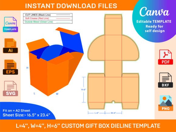 Custom Gift Box L 6, W 6, H 8 Inches Grafik Plotterdateien Von DesignConcept