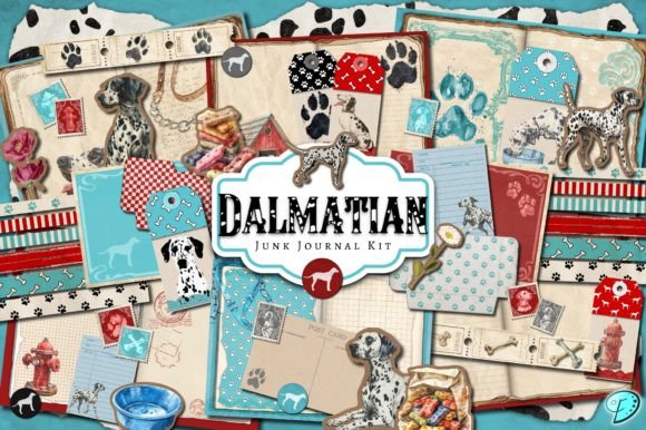 Dalmatian Junk Journal Kit Gráfico Objetos Gráficos de Alta Calidad Por Emily Designs