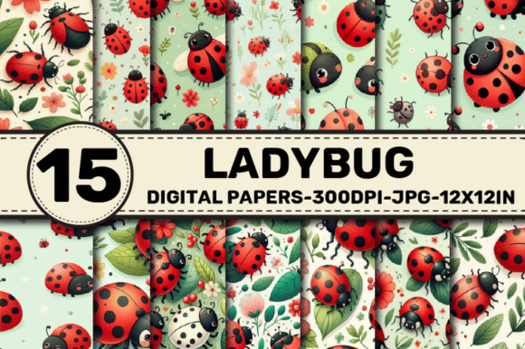 Ladybug Pattern Digital Papers Grafik Papier-Muster Von ElksArtStudio