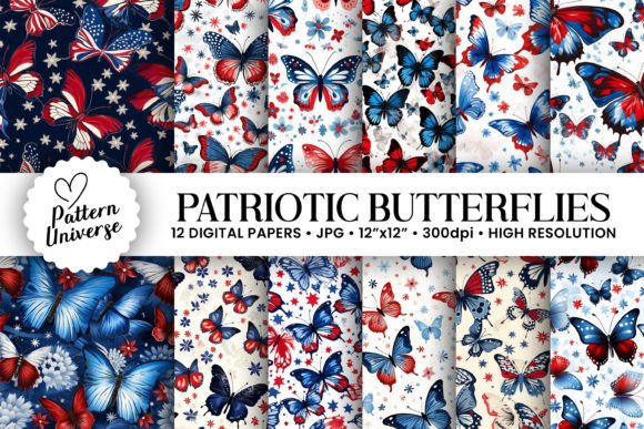 Red Blue Patriotic Butterflies Patterns Graphic Patterns By Pattern Universe