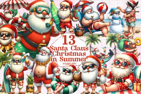 Santa Claus Christmas in Summer Clipart Graphic Illustrations By VictoryHome