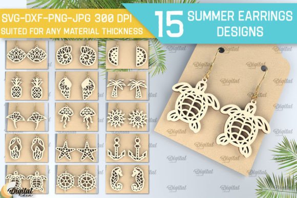 Summer Earrings Laser Cut Bundle Graphic 3D SVG By Digital Idea
