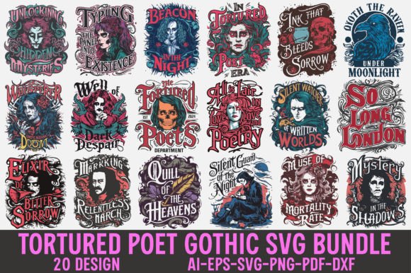 Tortured Poet Gothic SVG Bundle Gráfico Diseños de Camisetas Por Craft Sublimation Design
