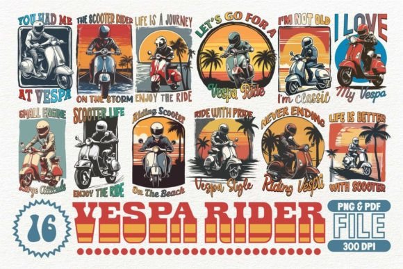 Vespa Rider T-shirt Design Bundle Illustration Designs de T-shirts Par Universtock