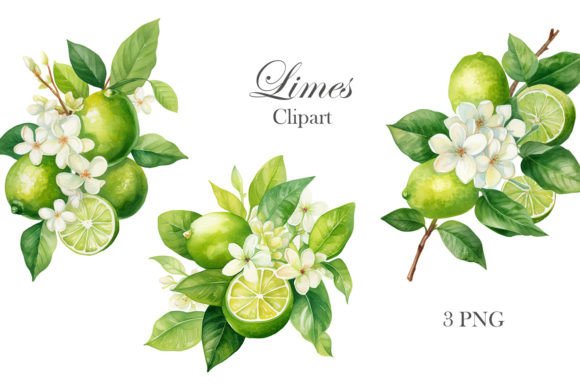 Watercolor Clipart Blooming Limes Graphic Illustrations By lesyaskripak.art