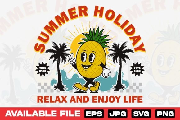 Pineapple Mascot Character Summer Design Graphic T-shirt Designs By ninetysevenproject