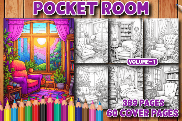 389 Pocket Room Coloring Pages for V - 1 Gráfico Páginas y libros de colorear para adultos Por MN DeSign