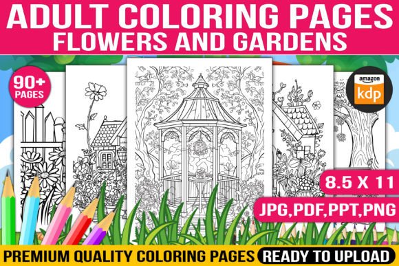 Adult Coloring Pages Flowers and Gardens Grafika Kolorowanki i książki dla dorosłych Przez TechPeak Crafts
