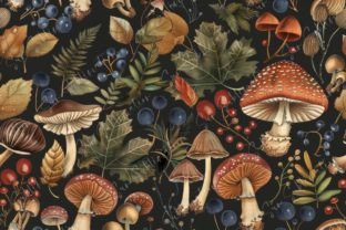 Autumn Forest Mushrooms and Berries Graphic Patterns By Sun Sublimation