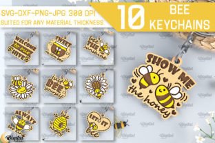 Bee Keychains Laser Cut Bundle Illustration SVG 3D Par Digital Idea 1