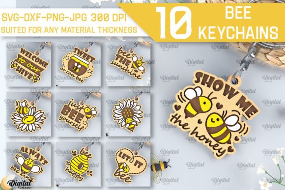 Bee Keychains Laser Cut Bundle Graphic 3D SVG By Digital Idea