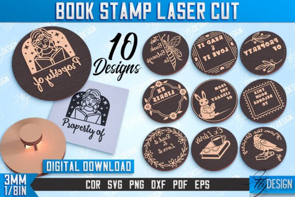 Book Stamp Laser Cut | Lettered Stamp Graphic 3D SVG By flydesignsvg