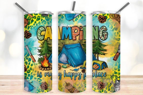Camping is My Happy Place Tumbler Wrap Graphic Crafts By PinkPanda