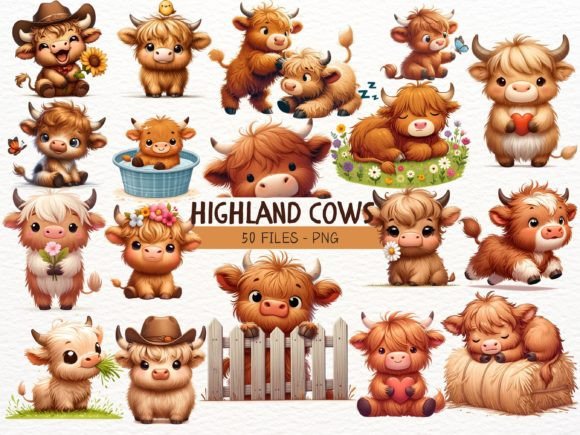Cute Baby Highland Cow Sublimation Graphic Illustrations By Nicolle's Colorful Art