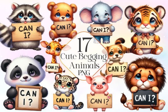 Cute Begging Animals Clipart PNG Graphic Illustrations By LiustoreCraft