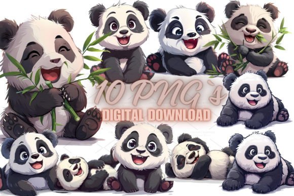 Cute Baby Pandas Clipart, PNG 6S-4 Afbeelding Afdrukbare Illustraties Door SWcreativeWhispers