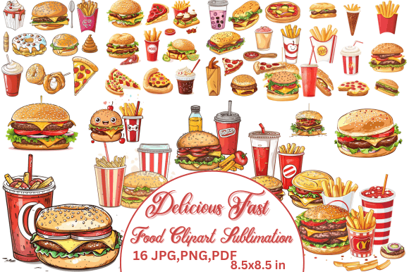Delicious Fast Food Clipart Sublimation Illustration Illustrations Imprimables Par tshirtado